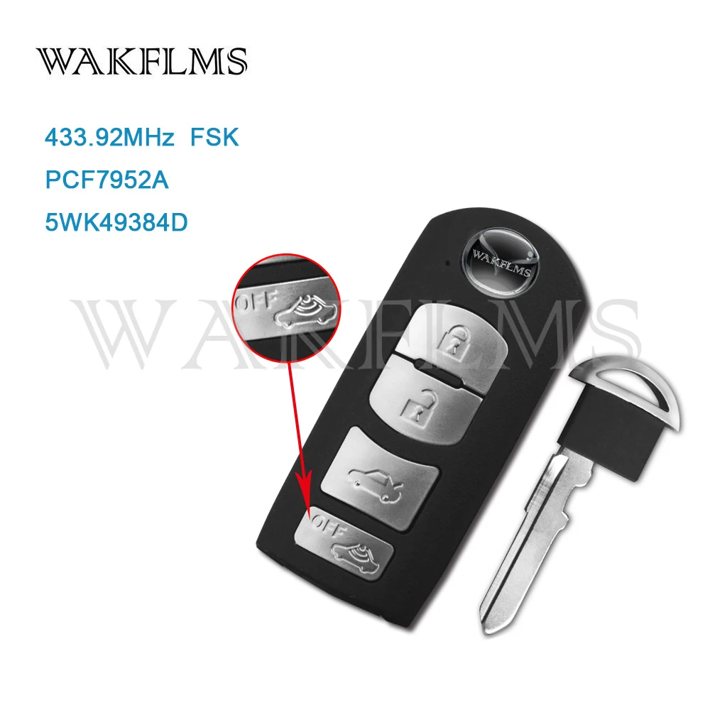 4 кнопки Smart Remote Автомобильный ключ 433 МГц для Mazda 6 седан Спорт 2008-2011 с чипом PCF7952A