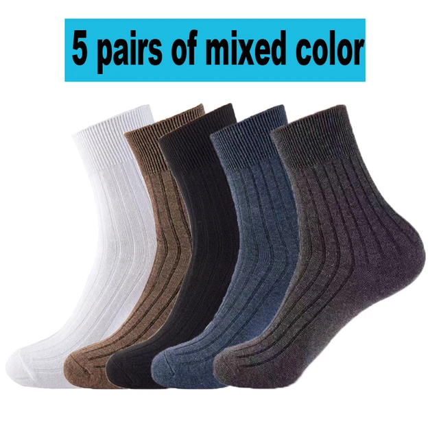 Autumn Winter Men's Business Casual Socks 2021 New Striped Cotton Men Crew Socks Black White  Brown High Quality EUR Size38-44 5 mixed color