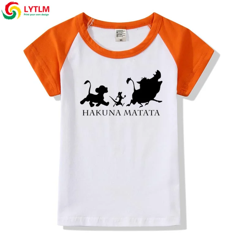 LYTLM Hakuna Matata/рубашка футболка с изображением короля льва Симбы топы для мальчиков с принтом животных, футболка Enfant Fille Koszulka, детские футболки для мальчиков - Цвет: DXCJ LYCRA Orange