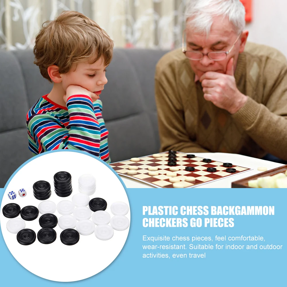 Plastic Checkers Backgammon Chess Pieces 30pcs/Set With 2 Dice