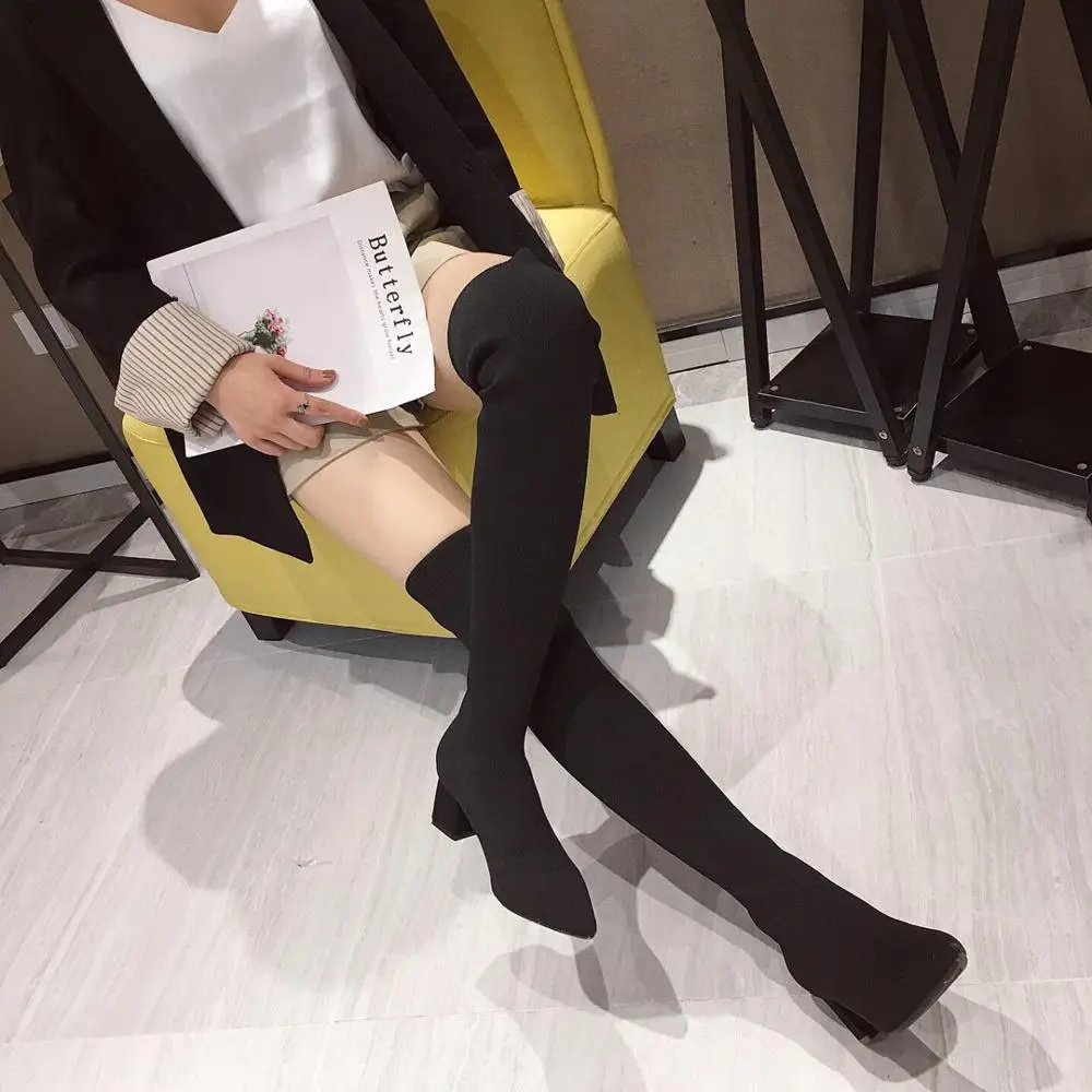 

Boots Women New 2019 Women's Shoes Autumn Chunky Heel Sexy Thigh High Heels High Sexy Winter Footwear Lace Up Booties Ladies
