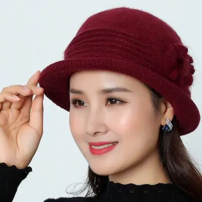 New Winter Brand Hats for Women Knitted Beanie Hat Cap For Female Rabbit Hat Scarf Warmer Balaclava Knitted Hat Mother's Gift - Цвет: Red wine Single hat