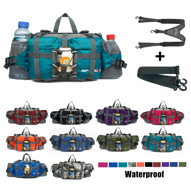 Outdoor Fanny Pack Hiking Fishing Waist Bag 2 Water Bottle Holder Lumbar  Pack 800D Waterproof Nylon Cycling Climbing Backpack