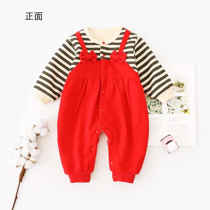 Одежда для новорожденных; комбинезон bebe в полоску; сезон осень-зима; комбинезоны с мягкой подкладкой; бархатная одежда с бантом на бретельках для младенцев