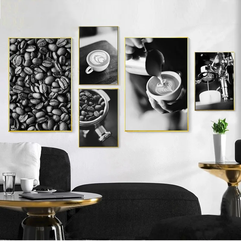 Black White Coffee Food Drink Kitchen Poster Canvas Print Wall Art Painting Modern Picture Dining Room Restaurant Decoration | Дом и сад