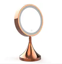 Metal tabletop makeup mirror with led light round touch cosmetic