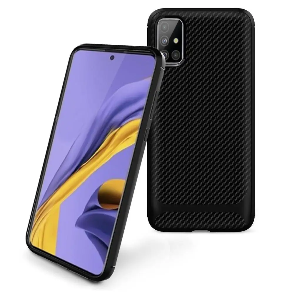 black Тонкий ТПУ чехол для телефона samsung Galaxy A51 A71 A70s A20s m30s a90 силиконовый мягкий ударопрочный чехол из углеродного волокна - Цвет: black