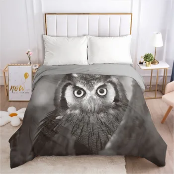 

3D Custom Design Animal Owl Duvet Covers Comforter Case Quilt Cover Bed Linen Bedding Bag Sets 265*230cm King Size Gray Beddings