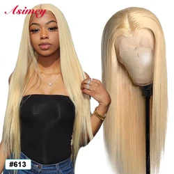 32 Inch Honey Blonde Colored 613 Straight Transparent Lace Front Wig Preplucked Brazilian Hair 100% Virgin Remy 13X4X1 For Women