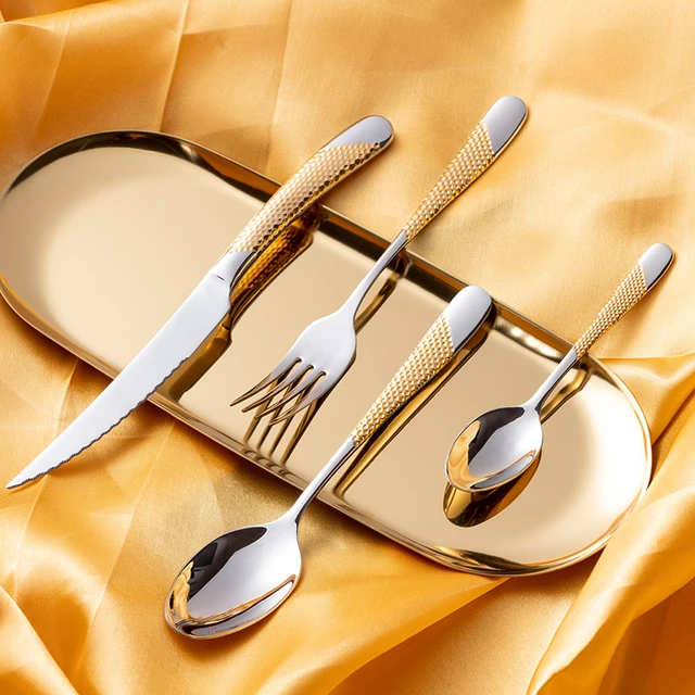 24Pcs KuBac Hommi Gold Plated Stainless Steel Dinnerware Set Dinner Knife Fork Cutlery Set Service For 4 Drop Shipping 1