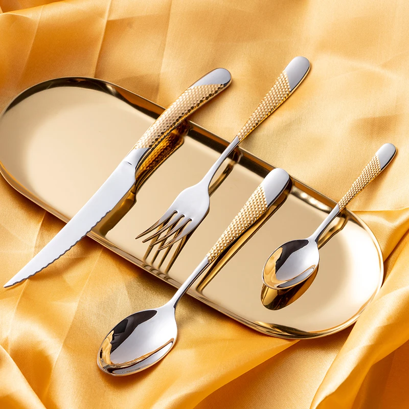 24Pcs KuBac Hommi Gold Plated Stainless Steel Dinnerware Set Dinner Knife Fork Cutlery Service For 4 Drop Shipping | Дом и сад