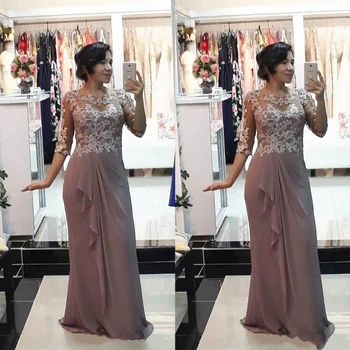 

Lace Chiffon Mother of the Bride Dress Half Sleeve Mother of Groom Wedding Party Guest Prom Evening Gowns Column Floor Length