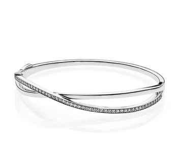 

New Original 925 Sterling Silver Quality Galaxy Entwined With Cubic Zirconia Bangle Bracelet Fit Bead Charm Diy Fashion Jewelry