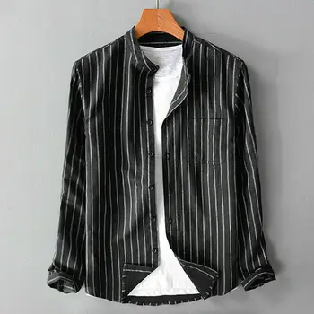 

M-5XL Plus Size Shirt Men Casual Black White Green Striped Lapel Shirts Long Sleeve Men Blouse Spring Autumn Big Size Blouses