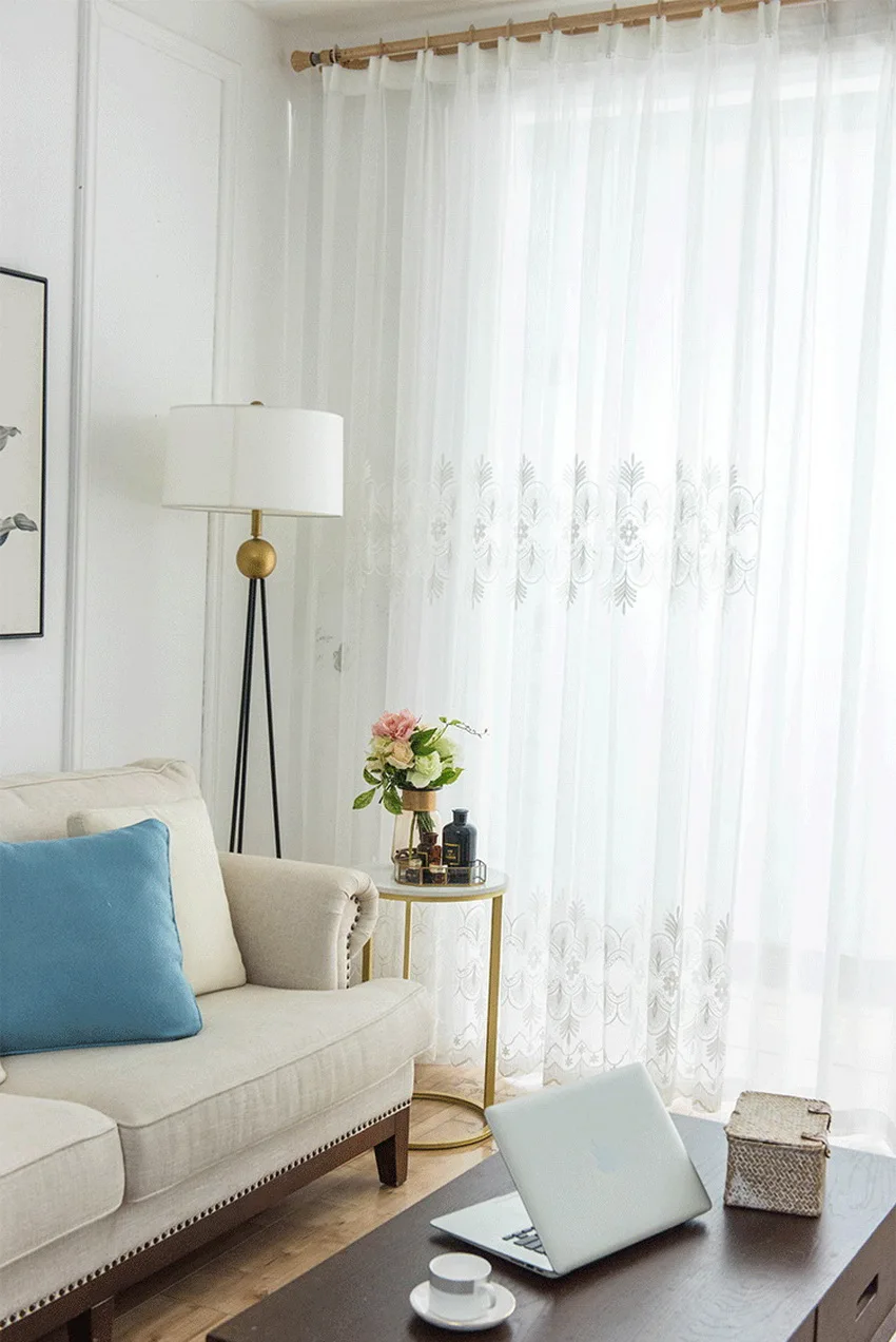 Вышитый Белый Тюль, занавески для гостиной, европейская вуаль, отвесные занавески для окна, спальни, занавески, ткань, панель, M147-50