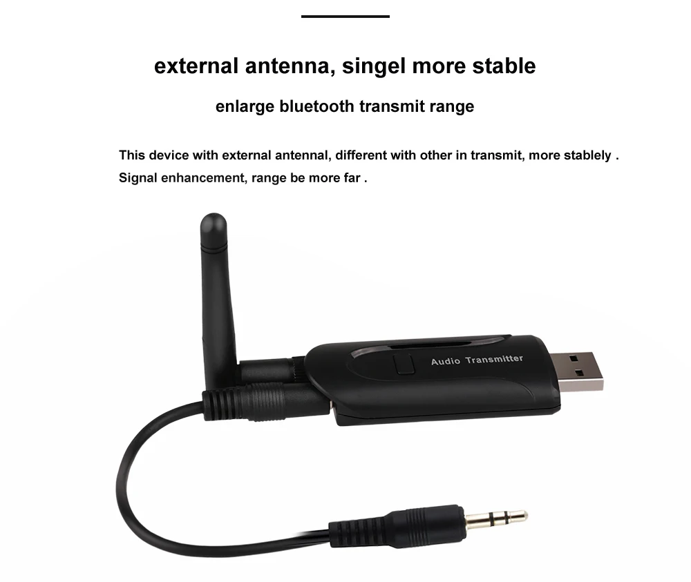 B5 Bluetooth Transmitter 3 5mm USB Wireless Audio A2DP Stereo Adapter External Antenna for PC Laptop TV Headphones