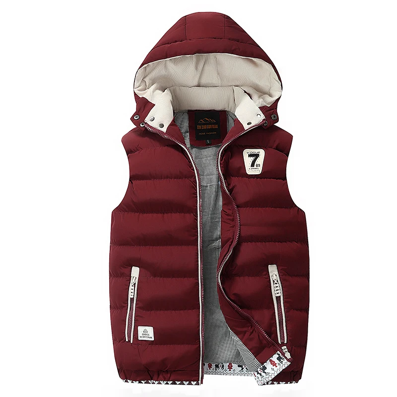 Зимний жилет с капюшоном, мужские куртки без рукавов, пуховый жилет, повседневный жилет, уличная верхняя одежда для мужчин, пальто, шляпа, съемный жилет Chalecos - Цвет: HQ1618 Red