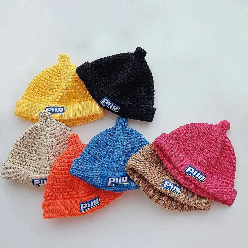 

Autumn Winter Baby Hats Fashion Letter Pattern Kids Boys Girls knitted Hat Soft Warm Toddler Children Caps 8 Colors