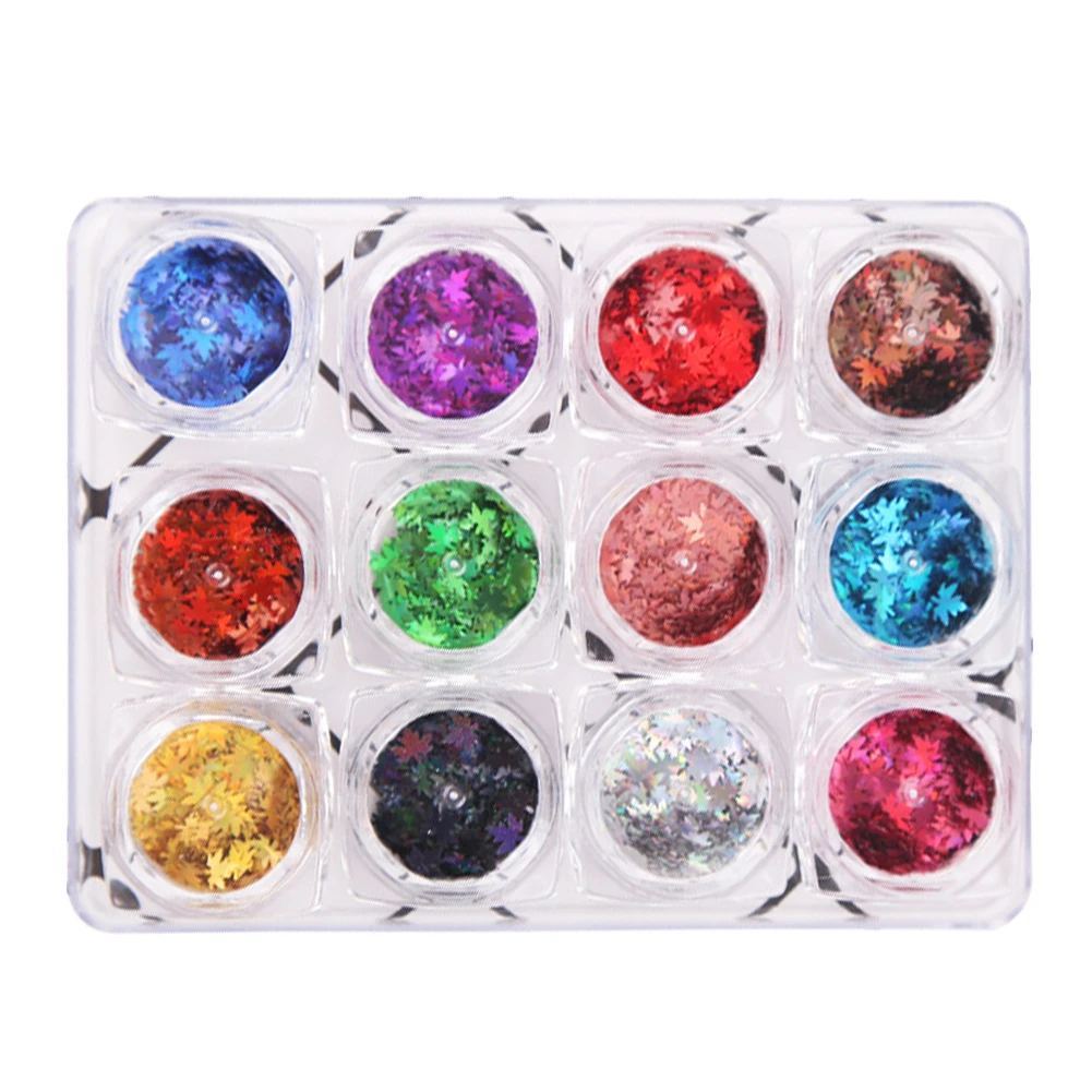 12pcs Maple Leaf Shiny Charm Fashion Mini Thin Sticker Nail Glitter Salon Art DIY Decorations Manicure Sequins Makeup Styling