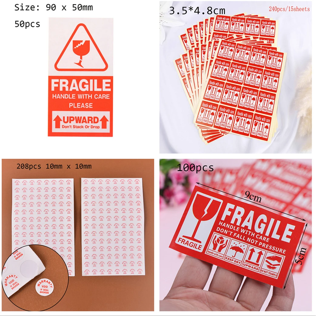40/50/100/240pcs/lot  Fragile Warning Label Sticker  Fragile Sticker Up And Handle With Care Keep Dry Shipping Express Label