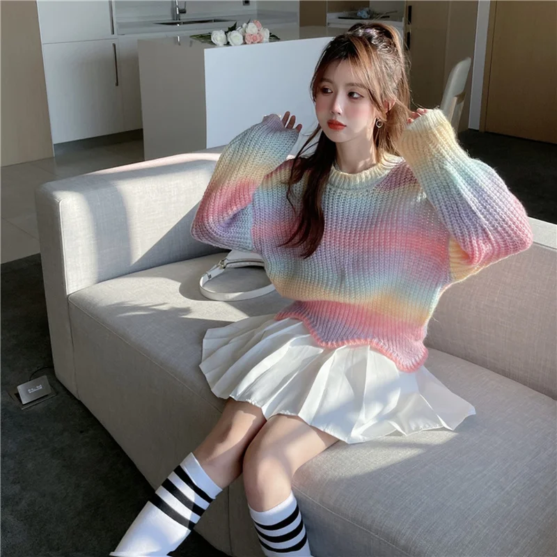 良質トップ 女性のためのレインボーストライプのセーター セクシー 日本の女性のためのファッショナブルな服 ストライプのセーター 大特価品 Palmwoodsretreat Com