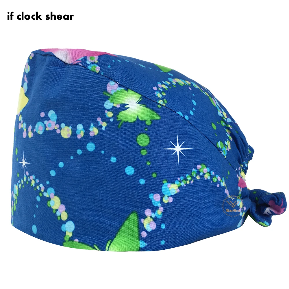 

Printing Working Hat 100% Cotton Blue Scrubs Cap Women Men Beautician Dust Proof Cooking Chef Caps laboratory pet shop Scrub Cap