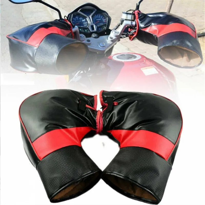 1 Pair Motorcycle Handlebar Muffs Scooter Warm Gloves Waterproof Windproof PU Leather Winter Thicken Warmer NEW |