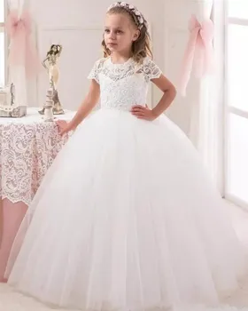 

Custom Made Floor Length Kids Flower Girl Dresses for Weddings Short Sleeve Formal Princess Party Dress First Communion Dresses