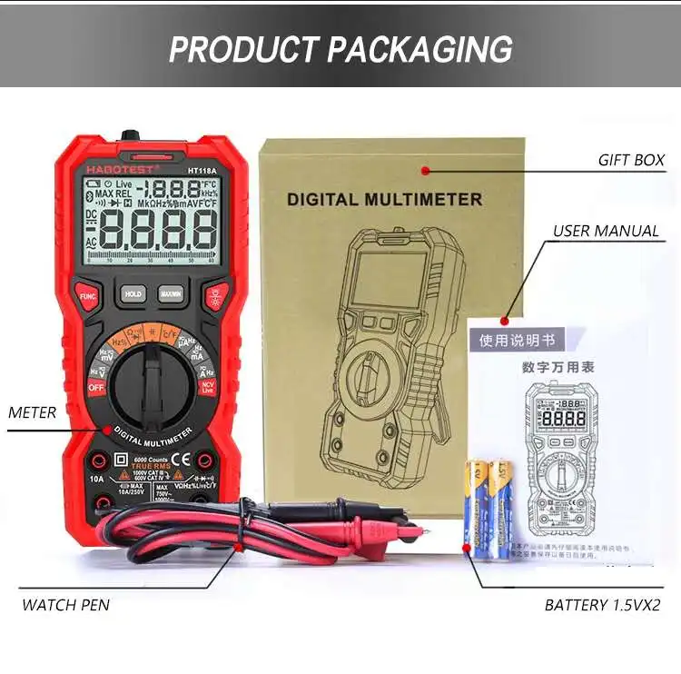 HT-118A 6000 Counts Digital Multimeter T-RMS/Autorange Multimeter smart chip Multimeter Digital