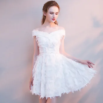 

White Slash Neck Womens A-Line Party Dress Fashion Evening Cheongsam Elegant Prom Short Dress Lady Gown Clothes Vestido XS-XXL