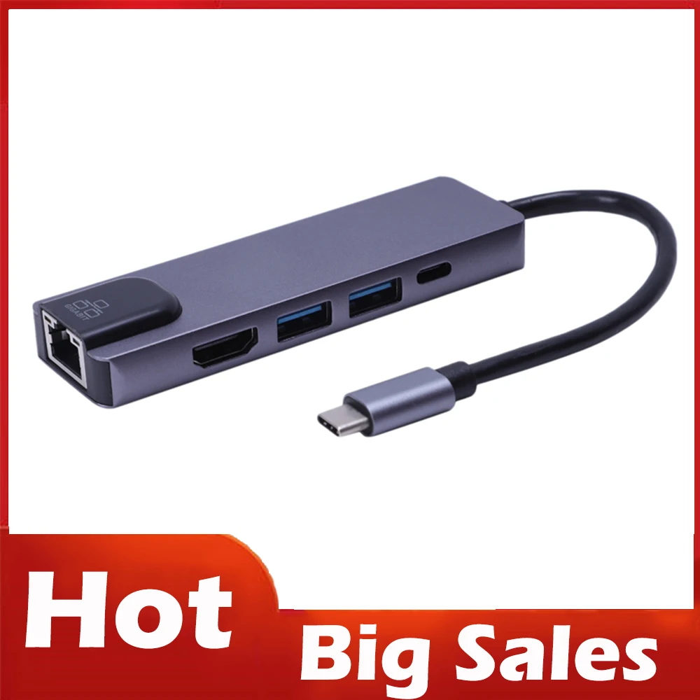 Новые 5 в 1 Тип USB C концентратор HDMI-compatibl4K до Gigabit Ethernet Rj45 сетевой адаптер для Macbook Pro