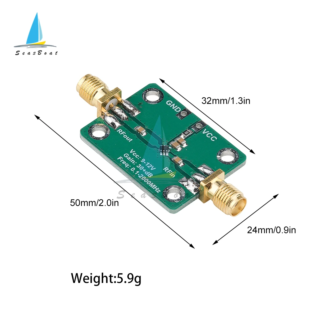 0.1-2000MHz RF Low Noise Broadband Signal Amplifier Power Amplifier Gain 32dB 9-12V Wideband Receiver LNA Module