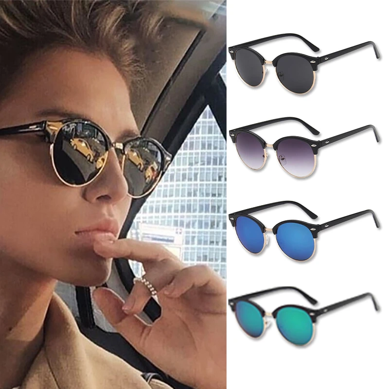 women's sunglasses Retro Rice Nail Color Film Sunglasses Anti-Ultraviolet Fashion Trend All-Match Reflective Sunglasses Oculos Dsol Redondo big round sunglasses