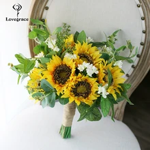 Lovegrace букет подсолнуха свадебный цветок для невесты искусственный Шелковый Подсолнух букет эвкалипта лист уникальный дизайн Свадебные Поставки