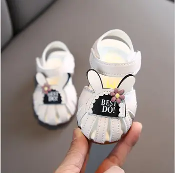 

2020 summer new girls' soft bottom non slip sandals rabbit ears fashion Baotou 0-2 year old girl toddler sandals