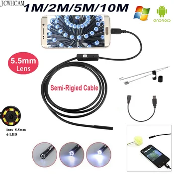 

1m 2m 5m 10m Semi-rigid USB Endoscope Camera 5.5MM IP67 Waterproof Snake Camera With 6 Led Windows Macbook PC Android Endoscope