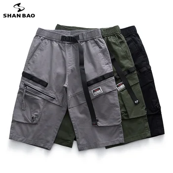 

cotton micro-elastic casual shorts labeled personality zipper 2020 summer new high-quality business casual straight loose shorts