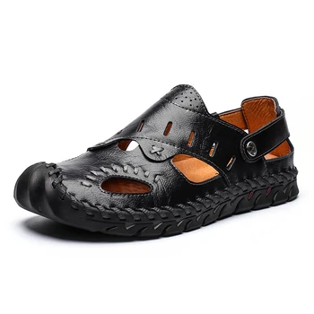 

New Men Sandals Comfortable Beach Summer Leather Sandals Men Roman Summer Flip Flop Outdoor Water Trekking Shoes Big Size 39-48