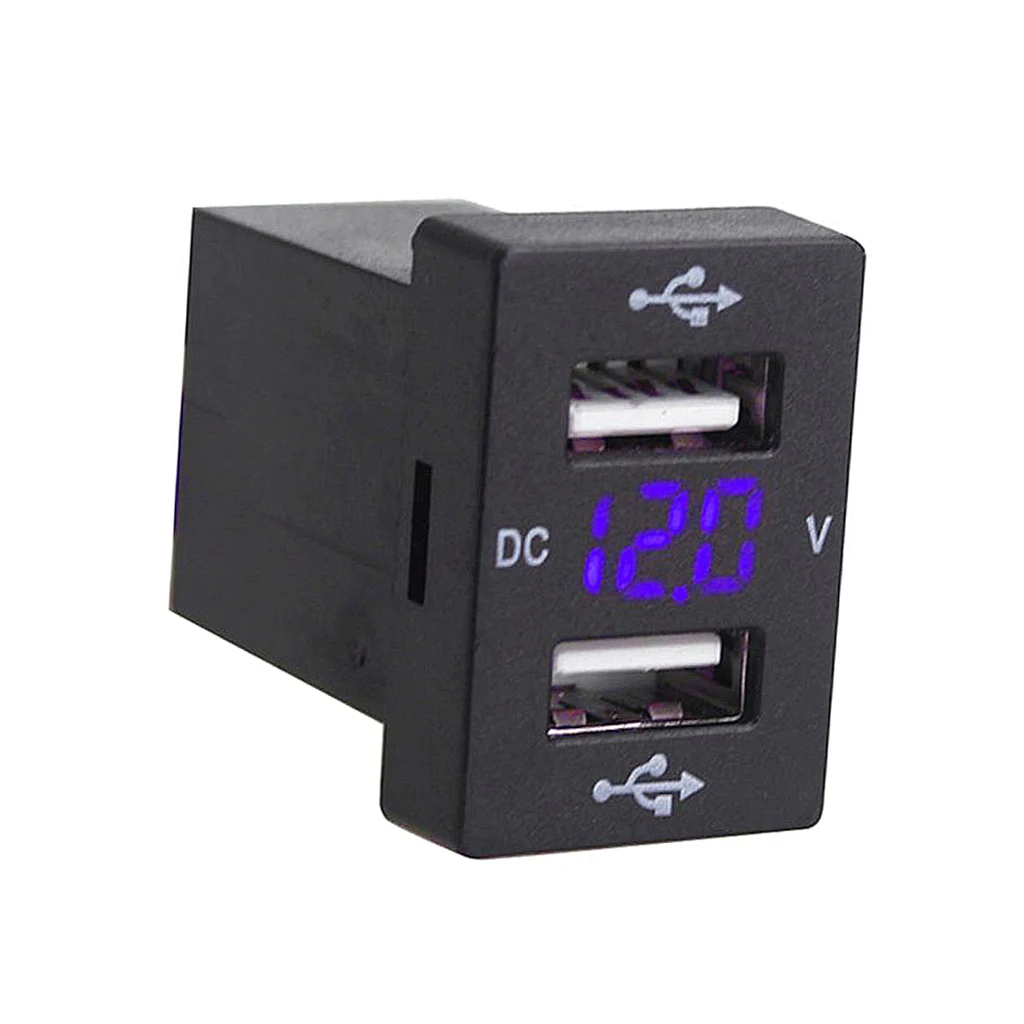 DC5V 2.1A Car USB Port Interface With Blue LED Digital Voltmeter For Toyota