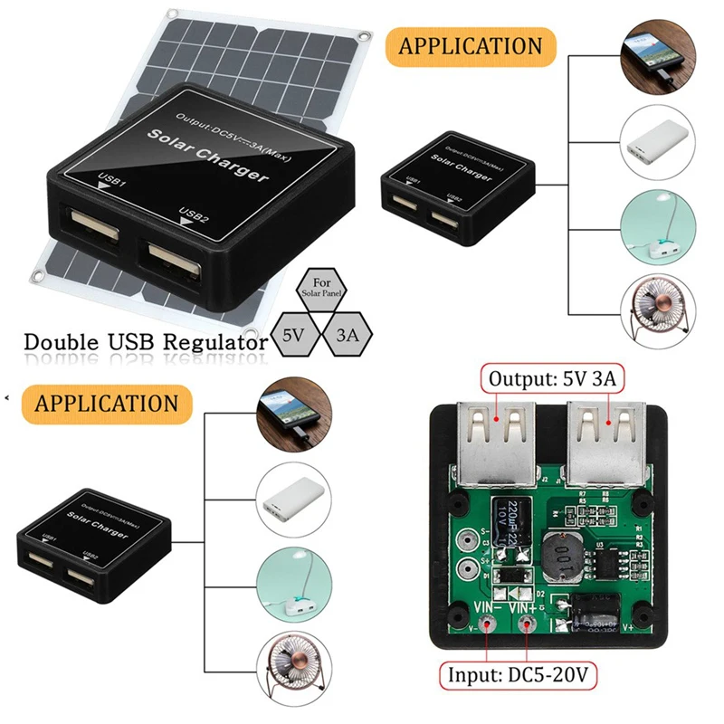 Solar Charger Dual USB 5V 3A DC 12V 24V 5A Solar Regulator Controller Stabilizer DIY Battery Charger