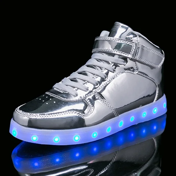 Warm like home Silver Gold 26-40 USB Charger Glowing Sneakers Led Children Light Shoes Boys Girls illuminated Luminous Sneaker - Цвет: 1619 Silver
