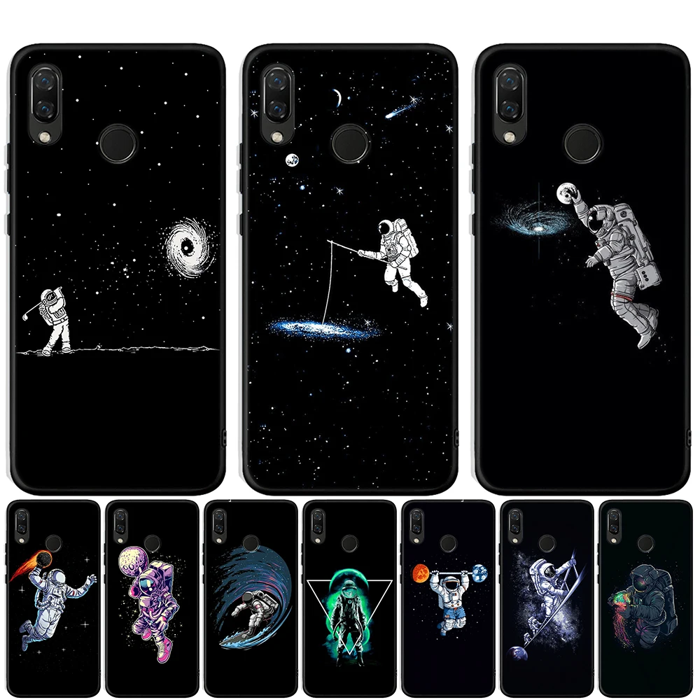 

Moon Black Stars Space Astronaut Case For Honor 20 Pro 10 9 9i 8 Lite 8X 8C 8S 7A 7X V20 View 20 Soft Cover Fundas Etui Coque
