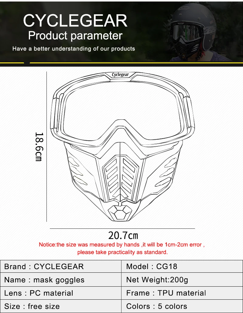 Маска-пуля, очки для открытого лица, шлем для мотокросса MX, очки для мотоцикла, очки двойного назначения, маска CS, очки Gafas Cyclegear CG18