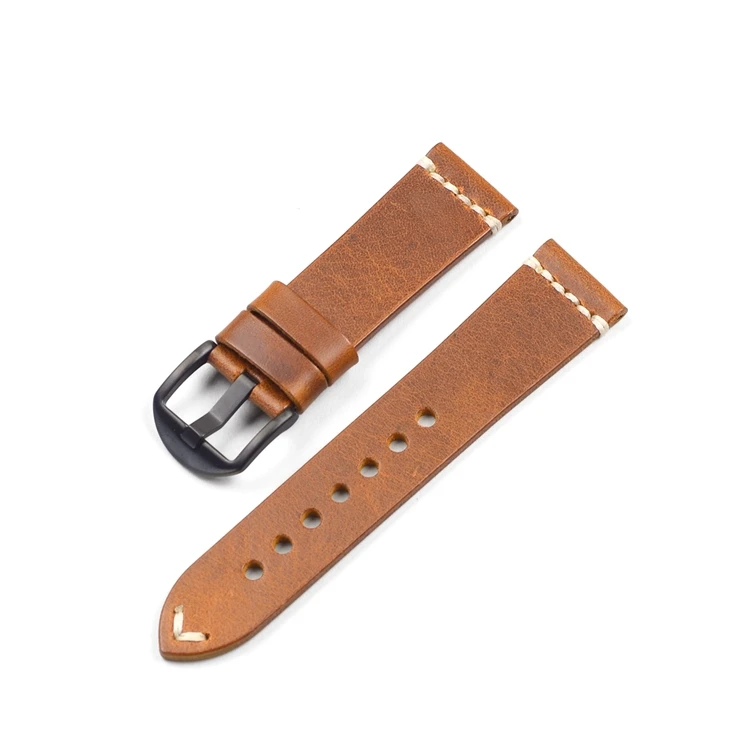 LB Black Buckle EACHE ручная строчка винтажная телячья кожа Ремешки для часов с черной пряжкой - Цвет ремешка: LB Black Buckle