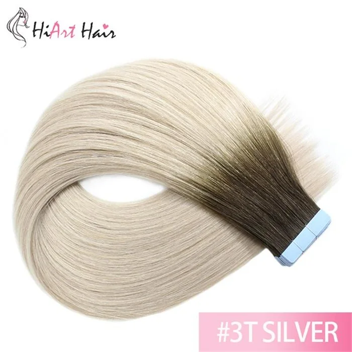 HiArt 2.5g Tape Hair Extrensions In Human Remy Hair Salon Double Drawn Hair Extensions Tape Balayage Hair Tape Straught Hair - Цвет: 3T SILVER