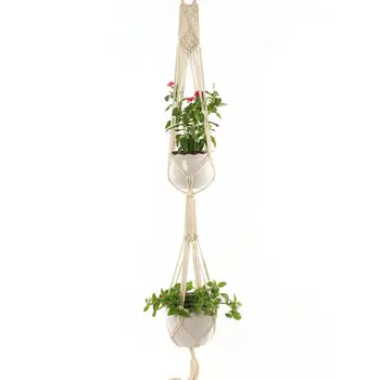 

Gardening Afforest Double- Layer Flower Pot Cotton Rope String Bag Hand-Woven Net Bag Macrame Rattan Ollas Panier