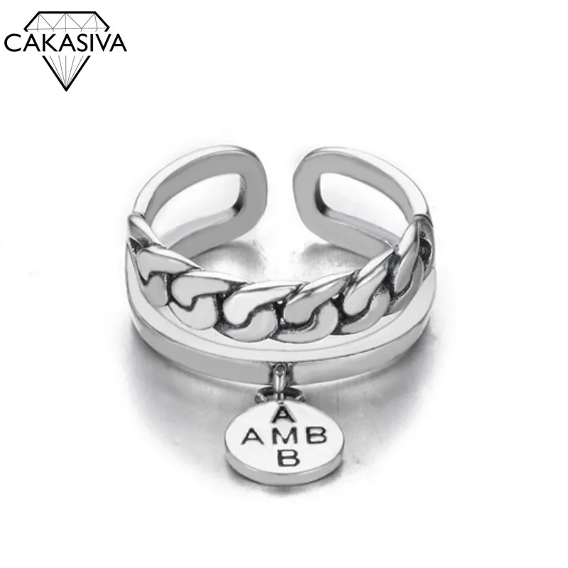 

S925 Silver Vintage Fashion Chain Ring Do Old Punk Style Unisex Ring Opening Adjustment Sterling Silver Jewelry