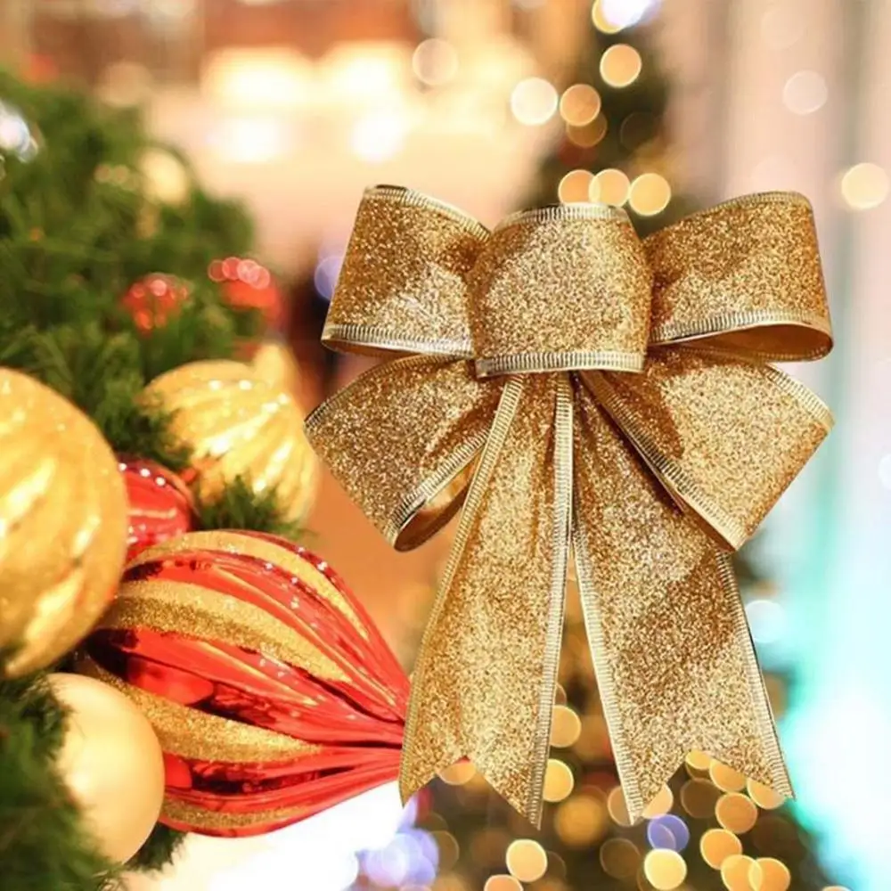

Silver/Gold/Red Solid Color Big Bow Christmas Tree Fabric Decoration Interior Place Fireplace Windowsill Door Handle Decorations