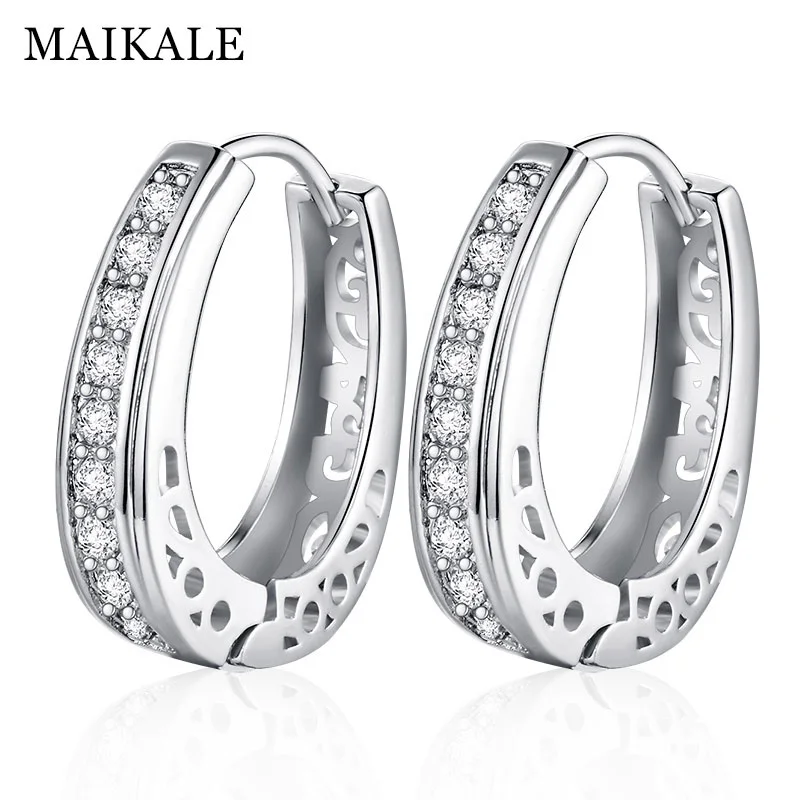 Silver MAIKALE, новые классические серьги обруча, золото, серебро, цвет белый, кубический цирконий, круглые серьги, большие простые корейские серьги для женщин - Окраска металла: Silver