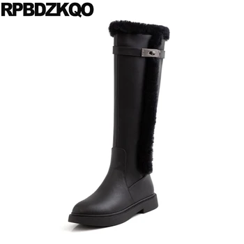 

tall riding designer shoes women luxury 2019 brand black custom boots platform equestrian long knee high chunky fur round toe
